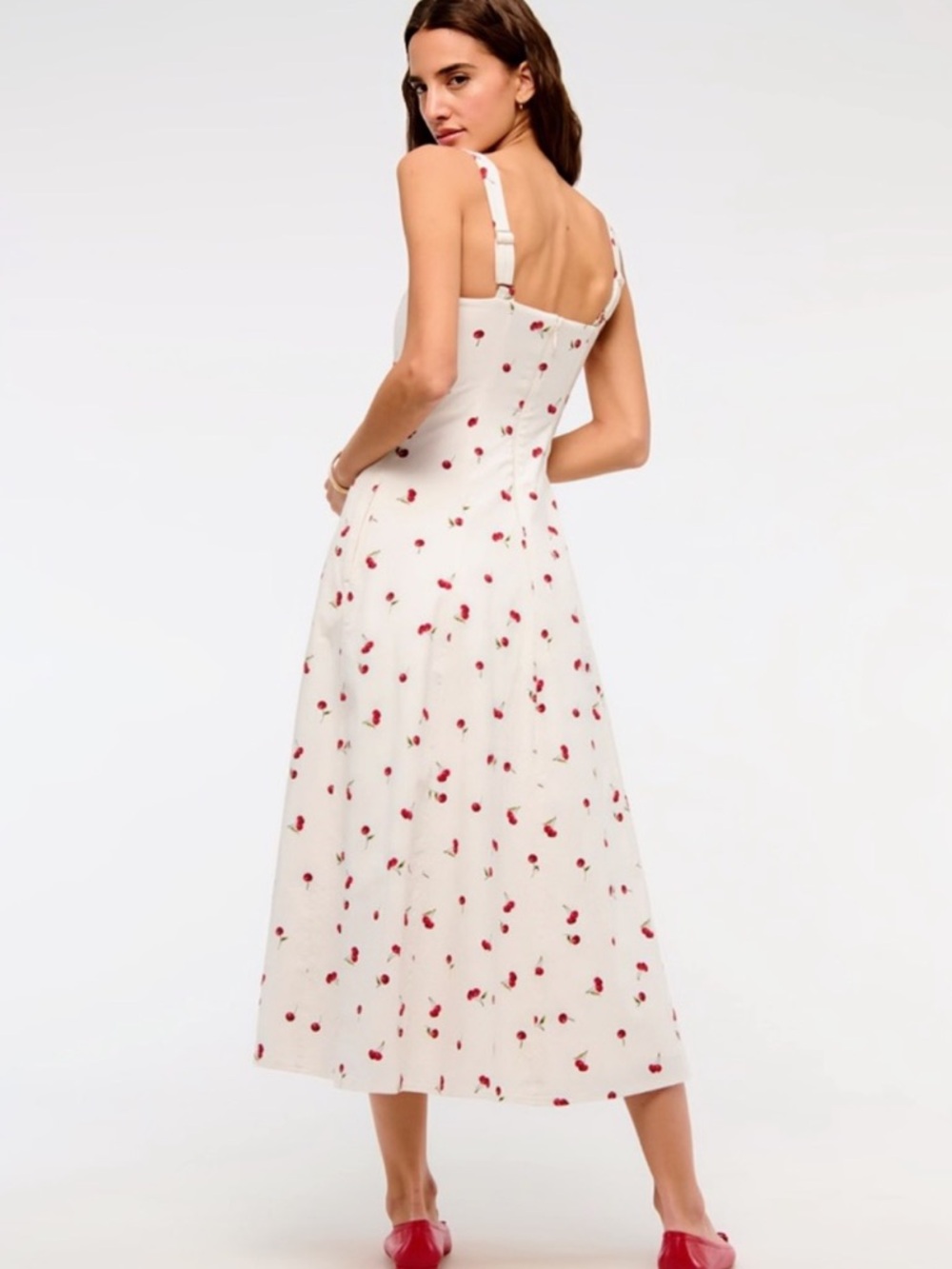 Abercrombie & Fitch Mila Stretch Midi Dress in Cherry Print ๐ size XXLP $110 - Picture 4 of 16